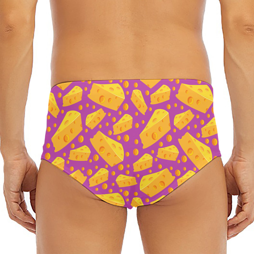 Purple Cheese And Holes Pattern Print Men's Triangle Swim Briefs
