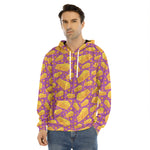 Purple Cheese And Holes Pattern Print Men's Velvet Pullover Hoodie