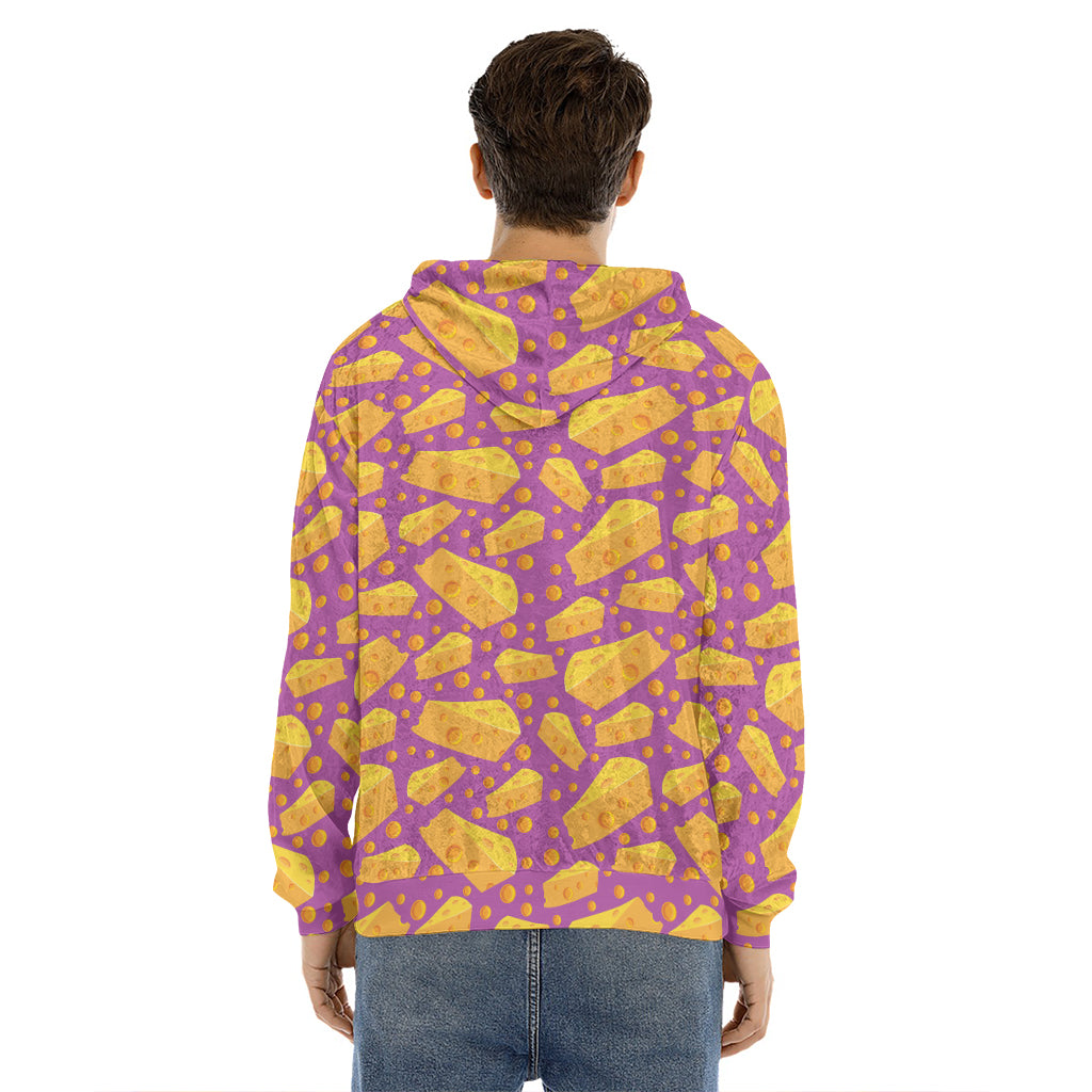 Purple Cheese And Holes Pattern Print Men's Velvet Pullover Hoodie