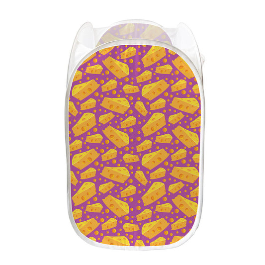 Purple Cheese And Holes Pattern Print Mesh Laundry Hamper