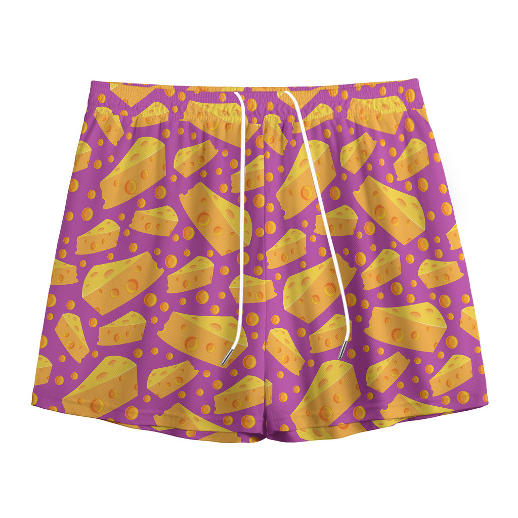 Purple Cheese And Holes Pattern Print Mesh Shorts