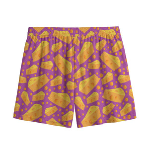 Purple Cheese And Holes Pattern Print Mesh Shorts