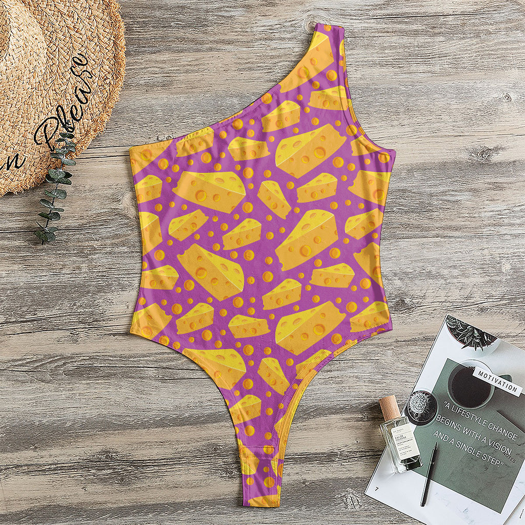 Purple Cheese And Holes Pattern Print One Shoulder Bodysuit