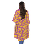 Purple Cheese And Holes Pattern Print Open Front Beach Cover Up