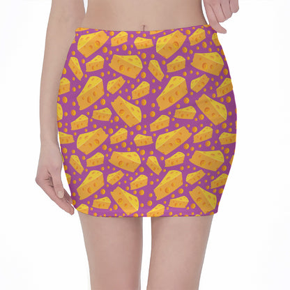 Purple Cheese And Holes Pattern Print Pencil Mini Skirt