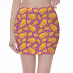 Purple Cheese And Holes Pattern Print Pencil Mini Skirt