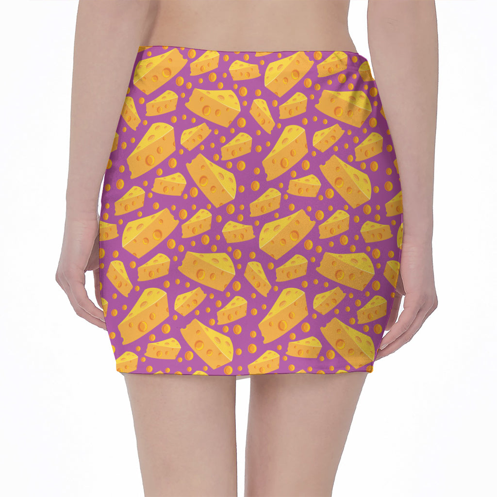 Purple Cheese And Holes Pattern Print Pencil Mini Skirt