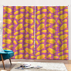 Purple Cheese And Holes Pattern Print Pencil Pleat Curtains