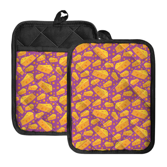 Purple Cheese And Holes Pattern Print Pot Holders With Pocket