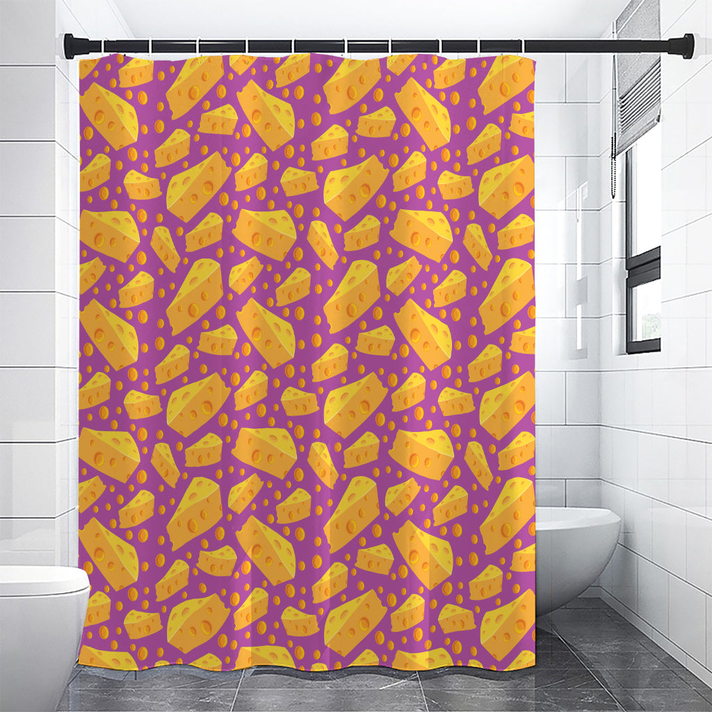 Purple Cheese And Holes Pattern Print Premium Shower Curtain