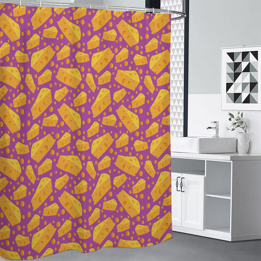 Purple Cheese And Holes Pattern Print Premium Shower Curtain