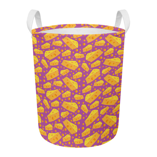 Purple Cheese And Holes Pattern Print Round Laundry Basket