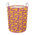Purple Cheese And Holes Pattern Print Round Laundry Basket