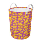Purple Cheese And Holes Pattern Print Round Laundry Basket