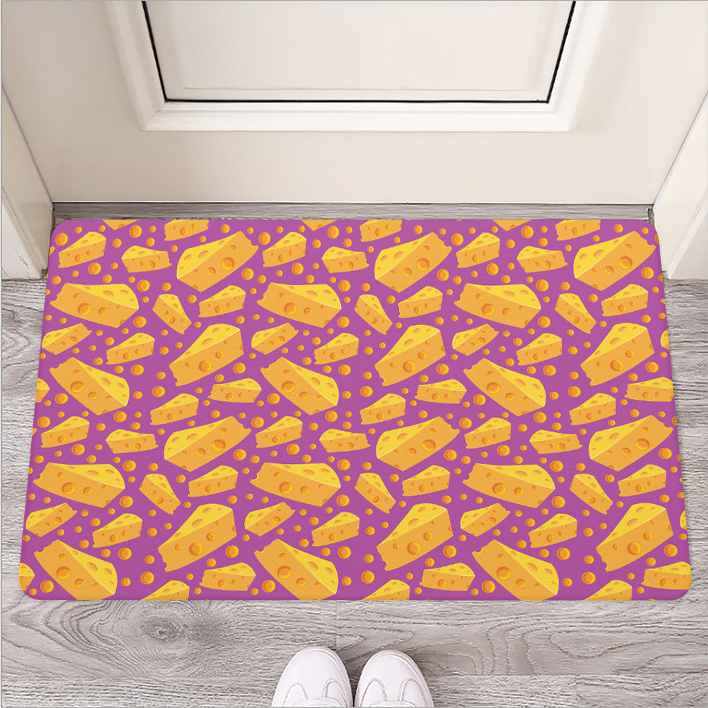 Purple Cheese And Holes Pattern Print Rubber Doormat