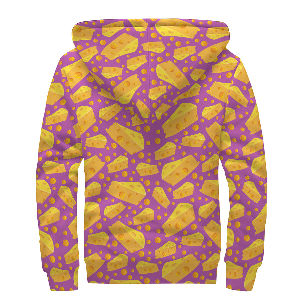 Purple Cheese And Holes Pattern Print Sherpa Lined Zip Up Hoodie