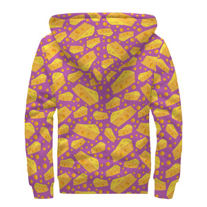 Purple Cheese And Holes Pattern Print Sherpa Lined Zip Up Hoodie