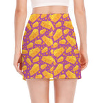 Purple Cheese And Holes Pattern Print Side Slit Mini Skirt