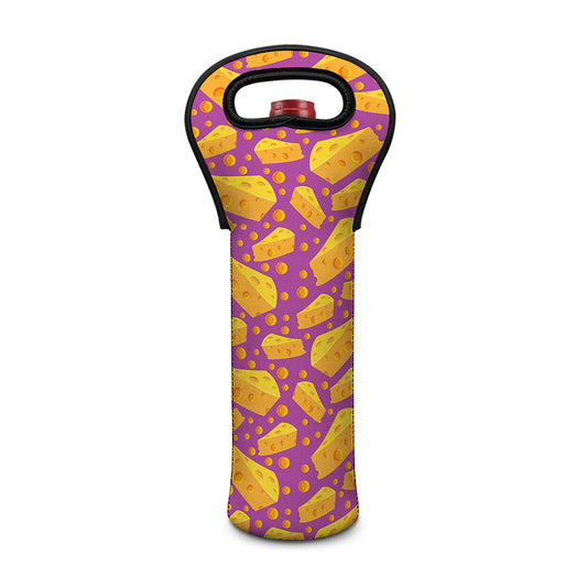 Purple Cheese And Holes Pattern Print Single Neoprene Wine Tote