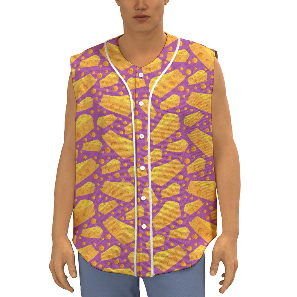 Purple Cheese And Holes Pattern Print Sleeveless Baseball Jersey