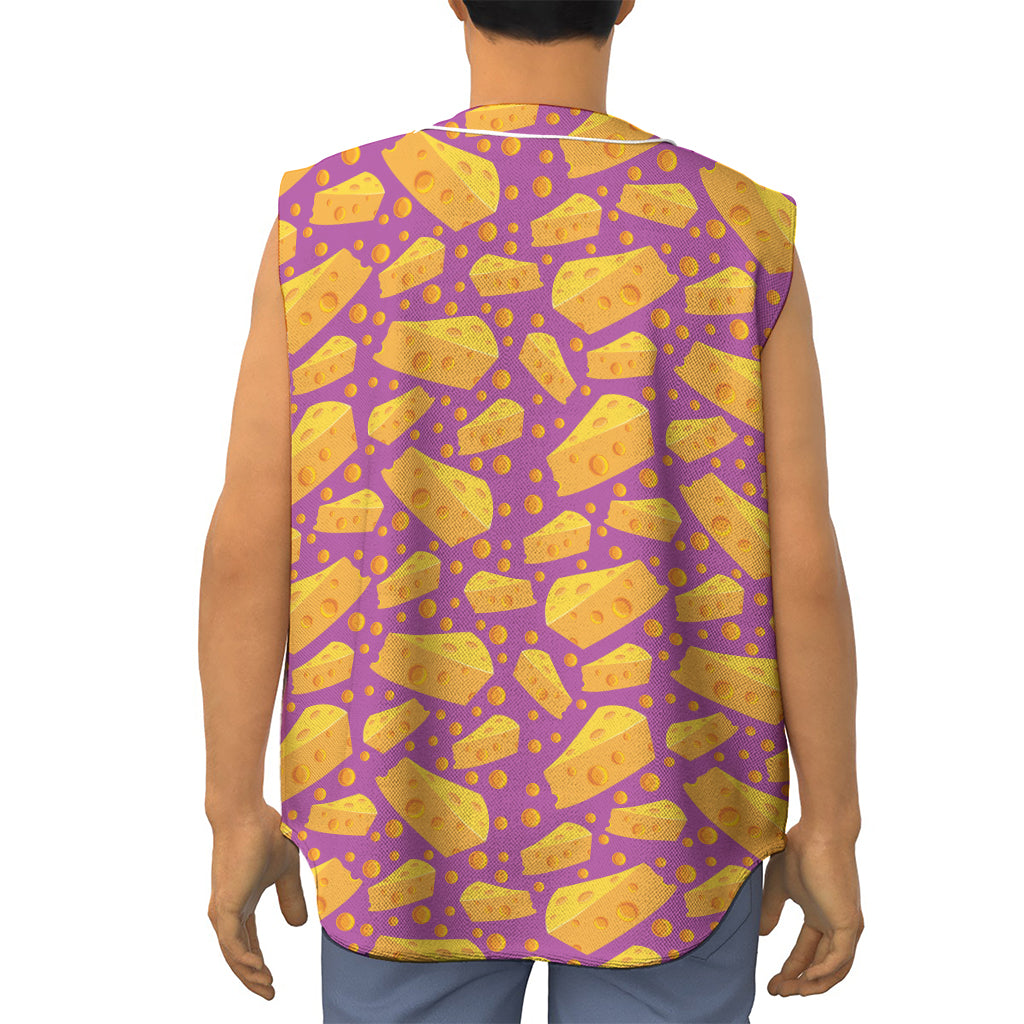 Purple Cheese And Holes Pattern Print Sleeveless Baseball Jersey