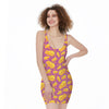 Purple Cheese And Holes Pattern Print Sleeveless Bodycon Dress