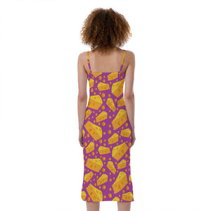 Purple Cheese And Holes Pattern Print Slim Fit Midi Cami Dress