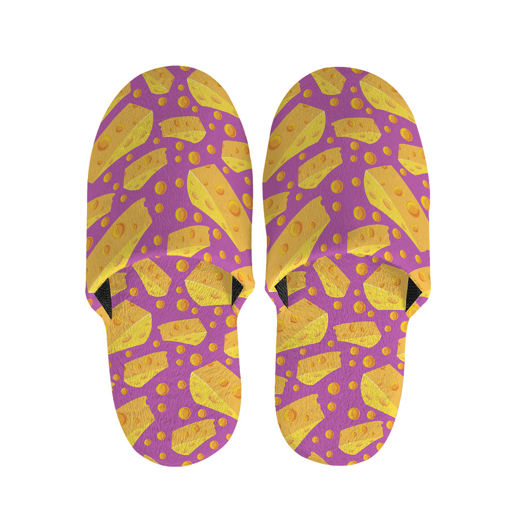 Purple Cheese And Holes Pattern Print Slippers