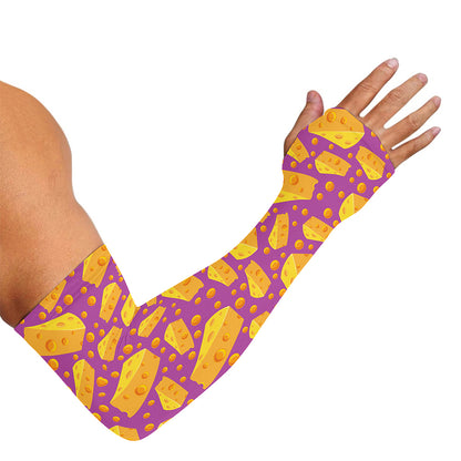 Purple Cheese And Holes Pattern Print Sun Protection Arm Sleeves