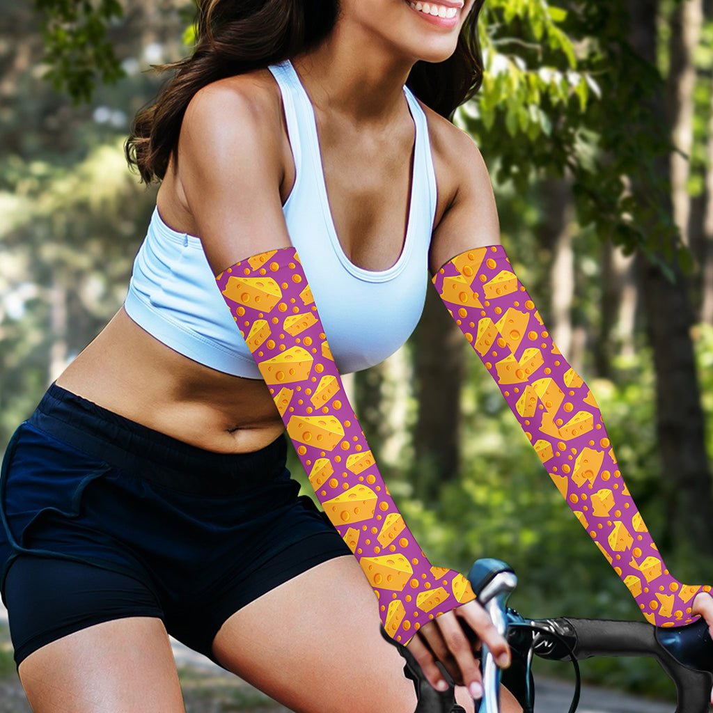 Purple Cheese And Holes Pattern Print Sun Protection Arm Sleeves