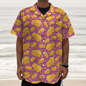 Purple Cheese And Holes Pattern Print Textured Short Sleeve Shirt