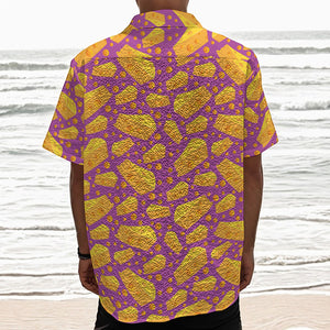 Purple Cheese And Holes Pattern Print Textured Short Sleeve Shirt