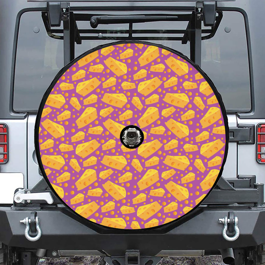 Purple Cheese And Holes Pattern Print Tire Cover With Camera Hole