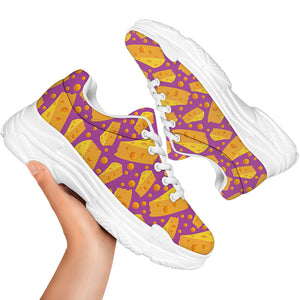 Purple Cheese And Holes Pattern Print White Chunky Shoes