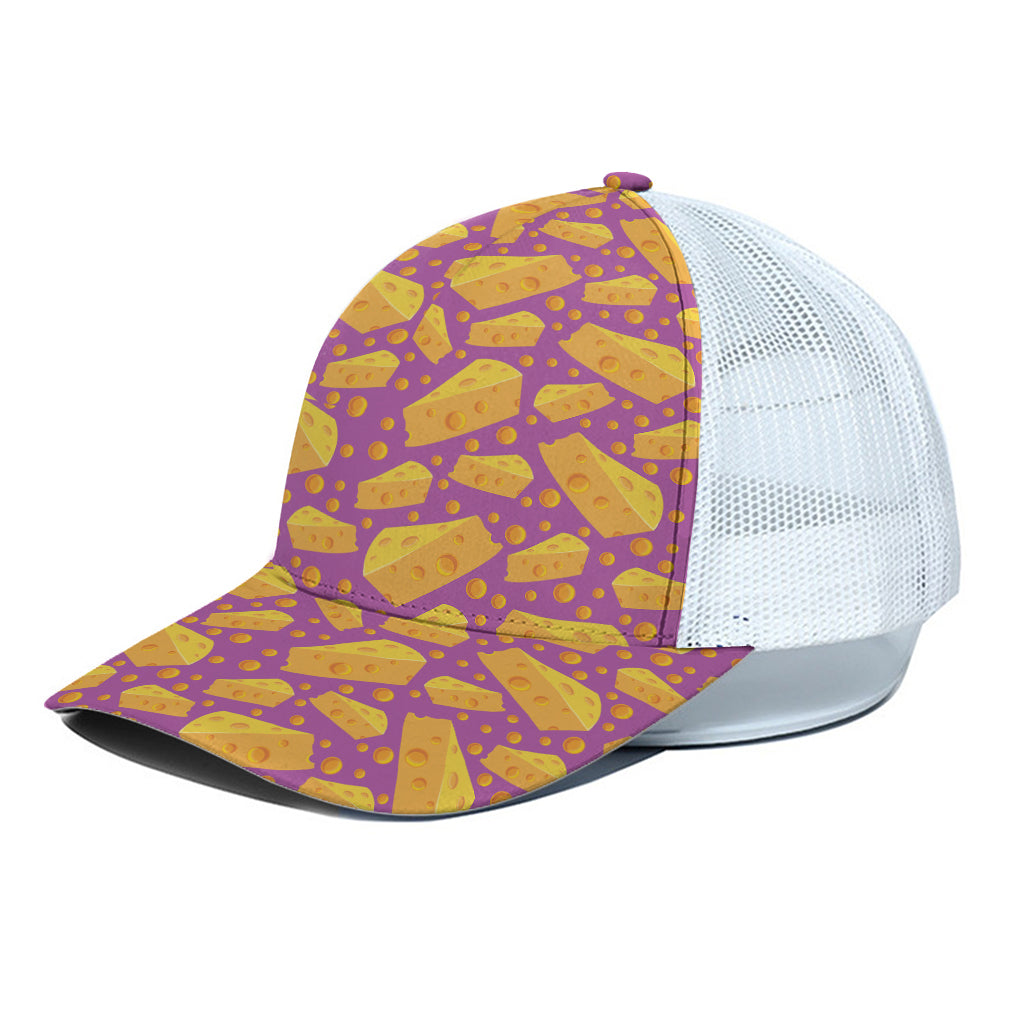 Purple Cheese And Holes Pattern Print White Mesh Trucker Cap