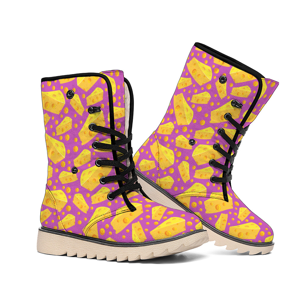 Purple Cheese And Holes Pattern Print Winter Boots