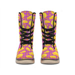 Purple Cheese And Holes Pattern Print Winter Boots