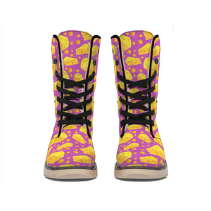 Purple Cheese And Holes Pattern Print Winter Boots