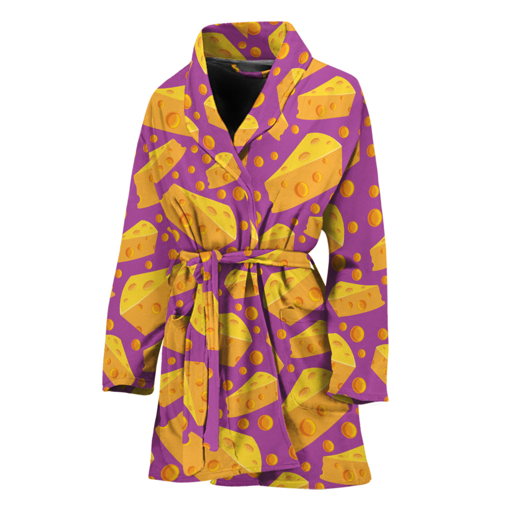 Purple Cheese And Holes Pattern Print Women's Bathrobe