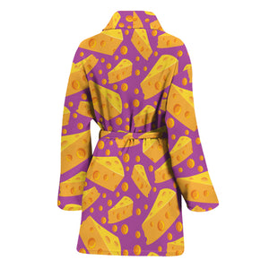 Purple Cheese And Holes Pattern Print Women's Bathrobe