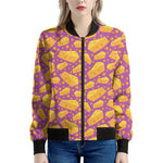 Purple Cheese And Holes Pattern Print Women's Bomber Jacket