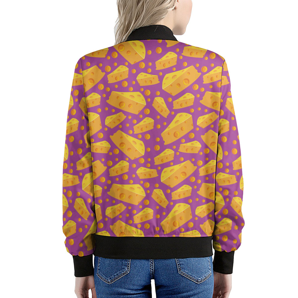 Purple Cheese And Holes Pattern Print Women's Bomber Jacket