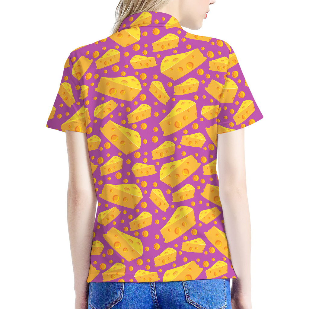 Purple Cheese And Holes Pattern Print Women's Polo Shirt