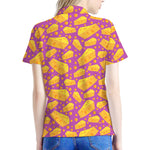 Purple Cheese And Holes Pattern Print Women's Polo Shirt