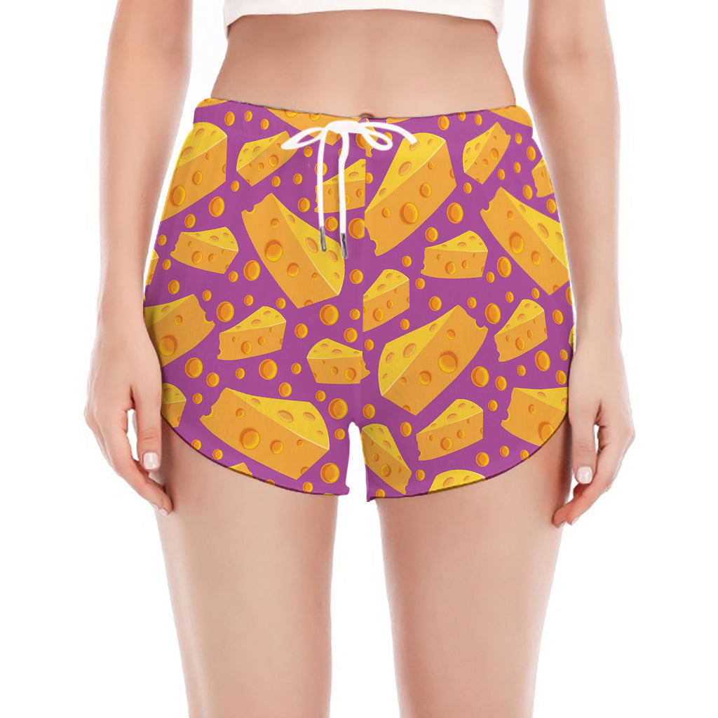 Purple Cheese And Holes Pattern Print Women's Split Running Shorts