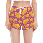 Purple Cheese And Holes Pattern Print Women's Split Running Shorts