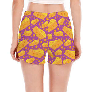 Purple Cheese And Holes Pattern Print Women's Split Running Shorts