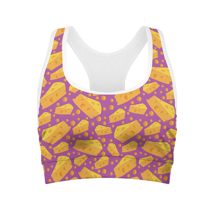 Purple Cheese And Holes Pattern Print Women's Sports Bra