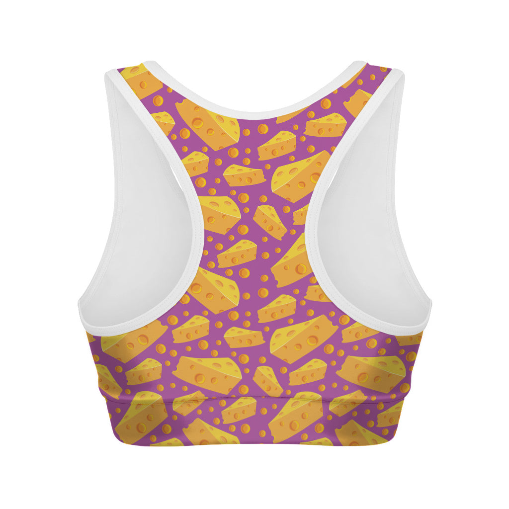 Purple Cheese And Holes Pattern Print Women's Sports Bra