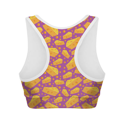 Purple Cheese And Holes Pattern Print Women's Sports Bra